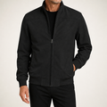 Tremaine | Mens Suede Stand Collar Zip Bomber Jacket Coat, Black