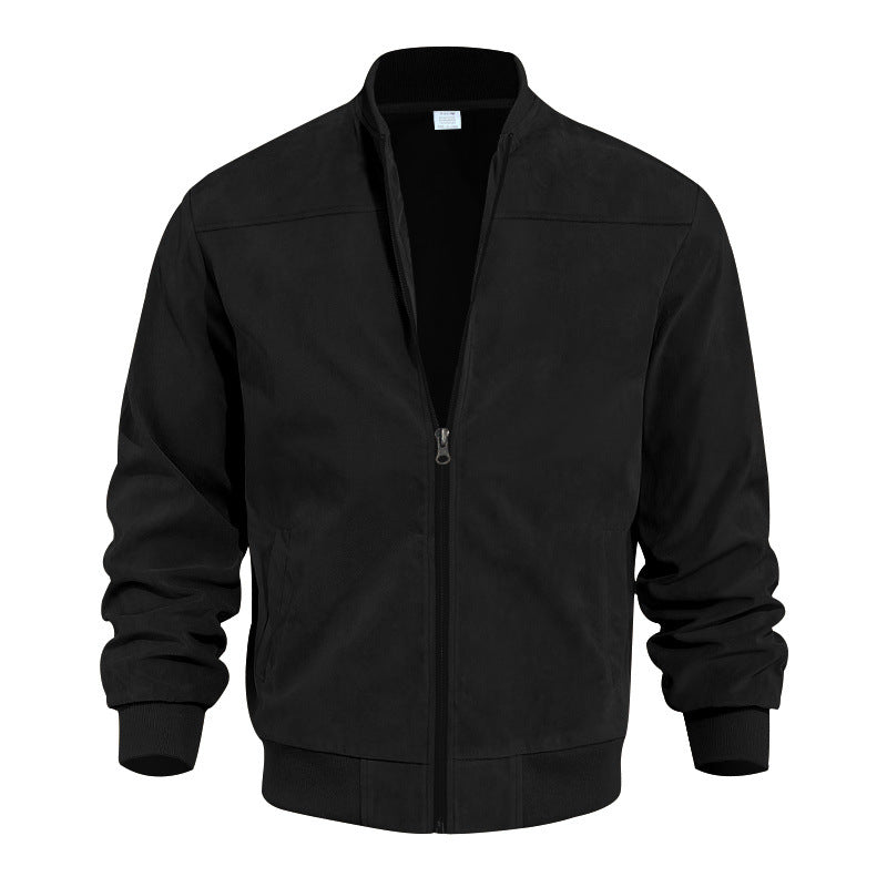 Tremaine | Mens Suede Stand Collar Zip Bomber Jacket Coat - Black