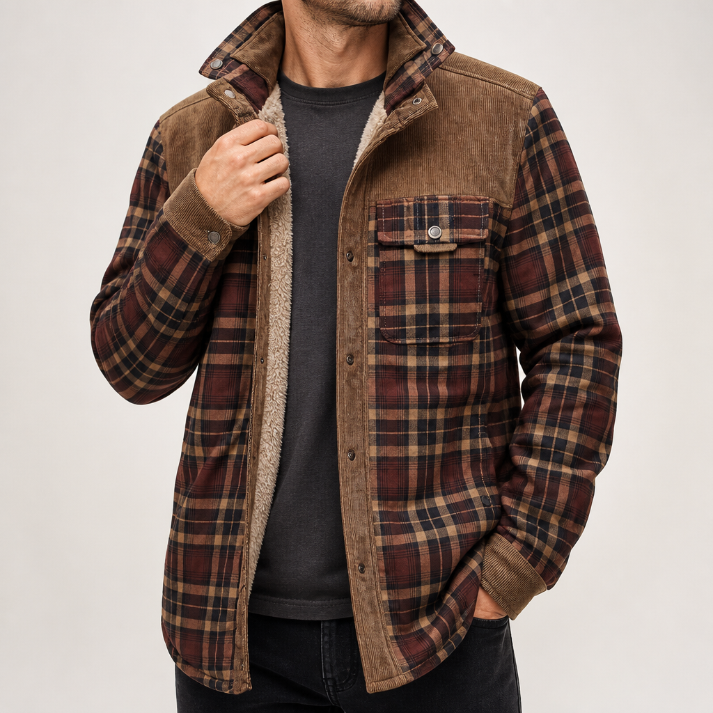 Ulric | Mens Fleece Lined Flannel Shirt Winter Light Jacket, Coffee