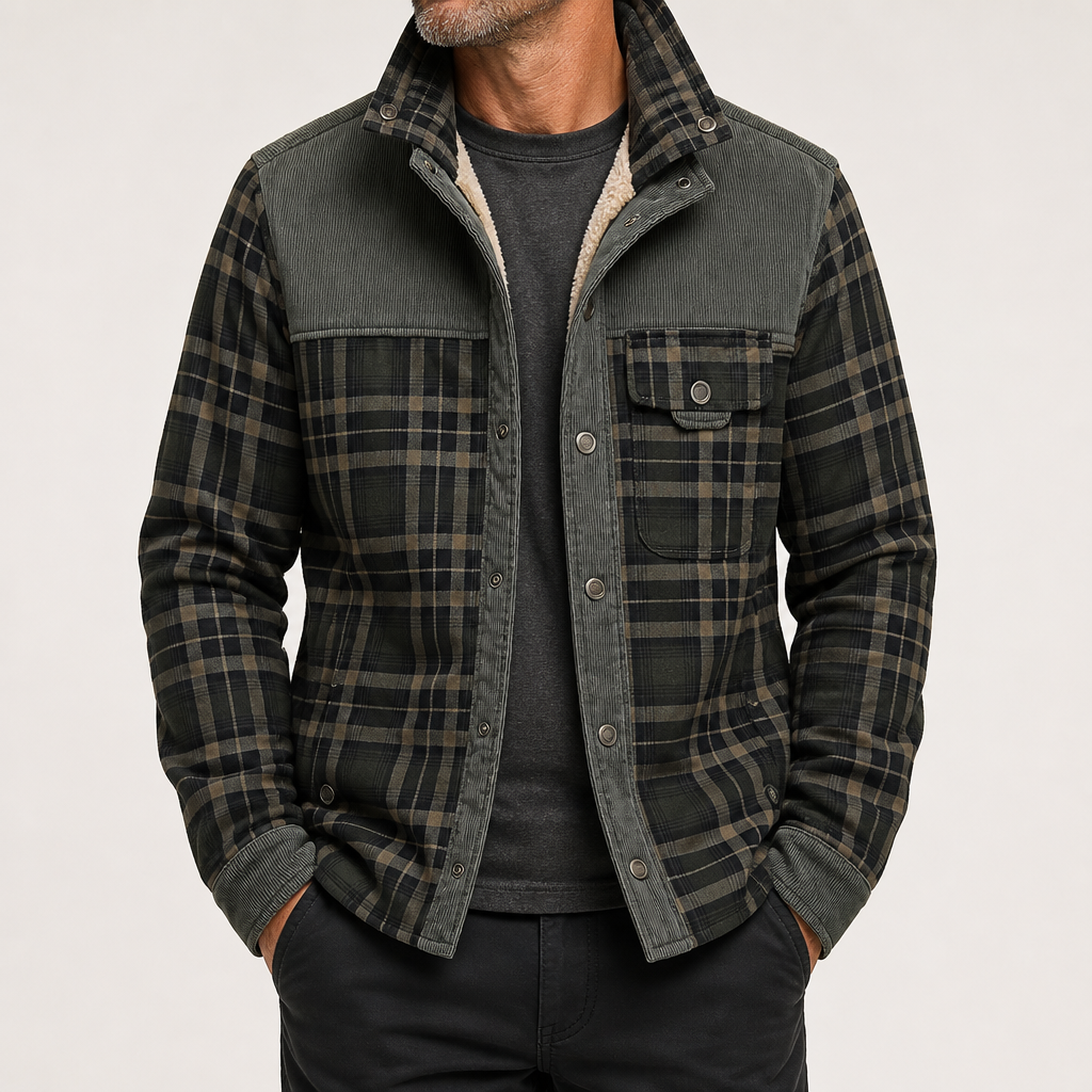 Ulric | Mens Fleece Lined Flannel Shirt Winter Light Jacket, Dark Army Green