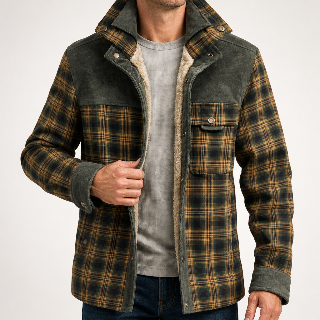 Ulric | Mens Fleece Lined Flannel Shirt Winter Light Jacket, Light Army Green