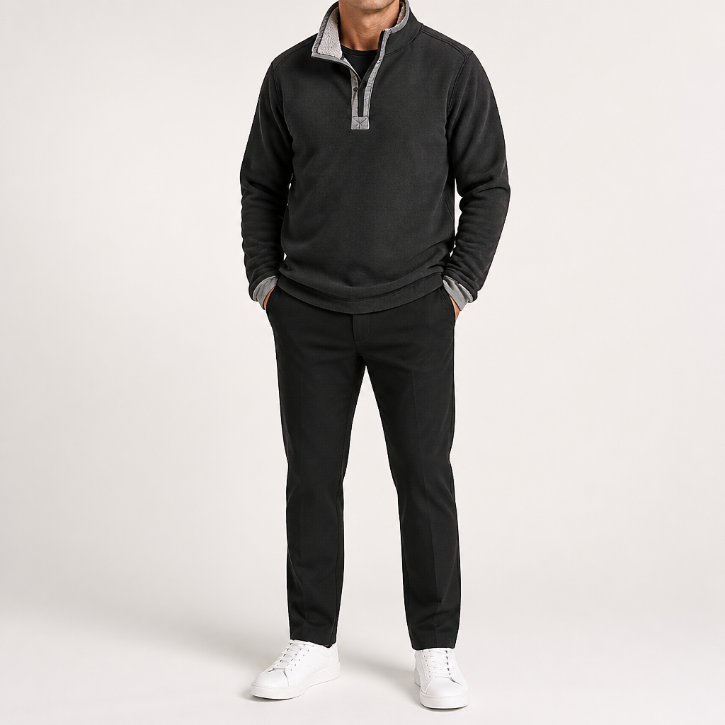 Ulric | Mens Sweatshirt Zip Up Stand Collar Fleece Lined Jumper, Black