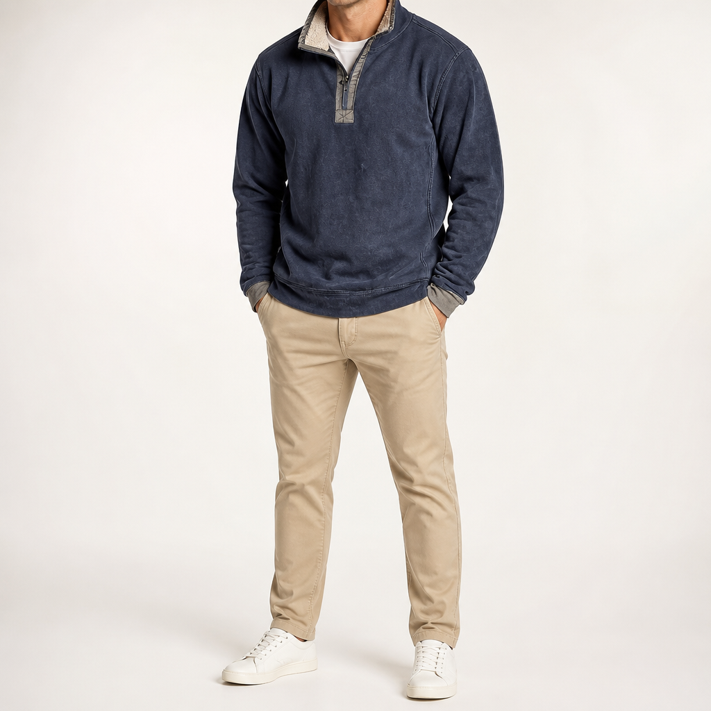 Ulric | Mens Sweatshirt Zip Up Stand Collar Fleece Lined Jumper, Blue