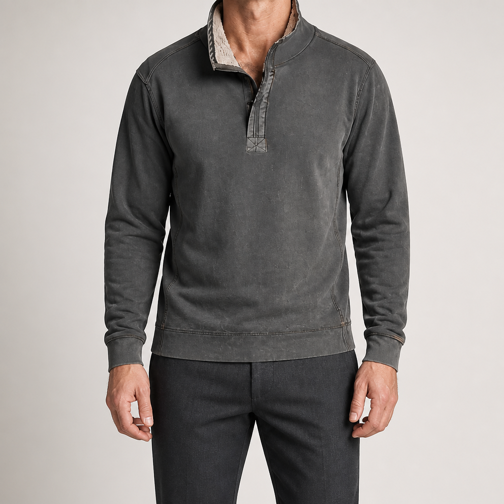 Ulric | Mens Sweatshirt Zip Up Stand Collar Fleece Lined Jumper, Gray