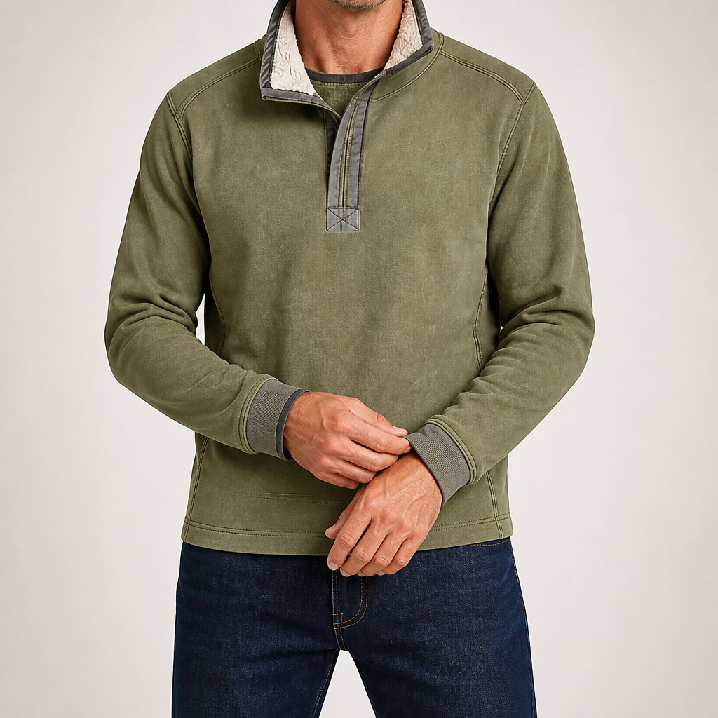 Ulric | Mens Sweatshirt Zip Up Stand Collar Fleece Lined Jumper, Green