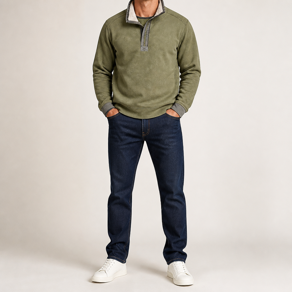 Ulric | Mens Sweatshirt Zip Up Stand Collar Fleece Lined Jumper, Green