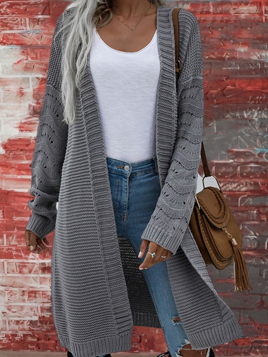 Ursula | Womens Knitted Longline V Neck Cardigan, Grey