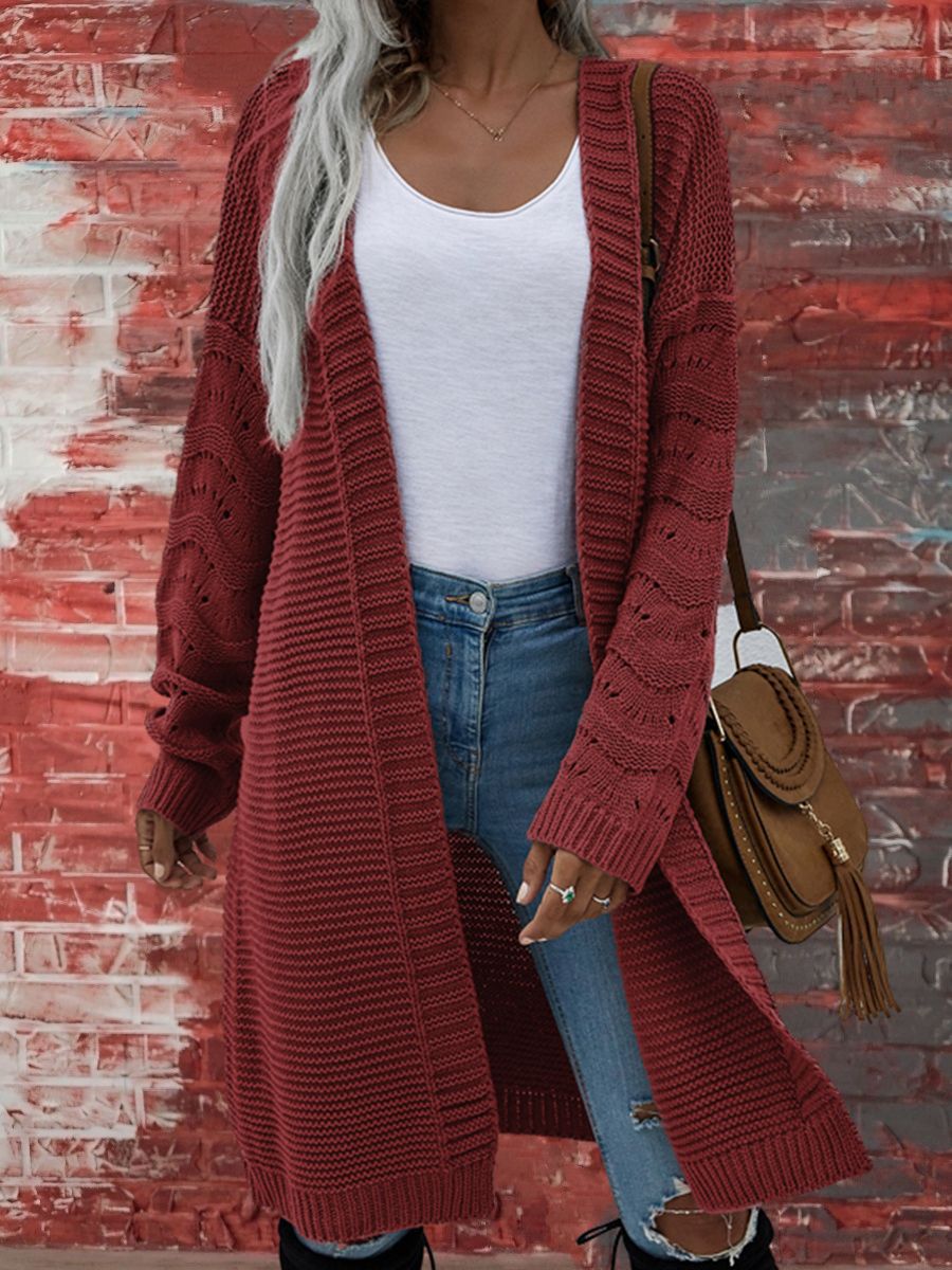 Ursula | Womens Knitted Longline V Neck Cardigan, Red