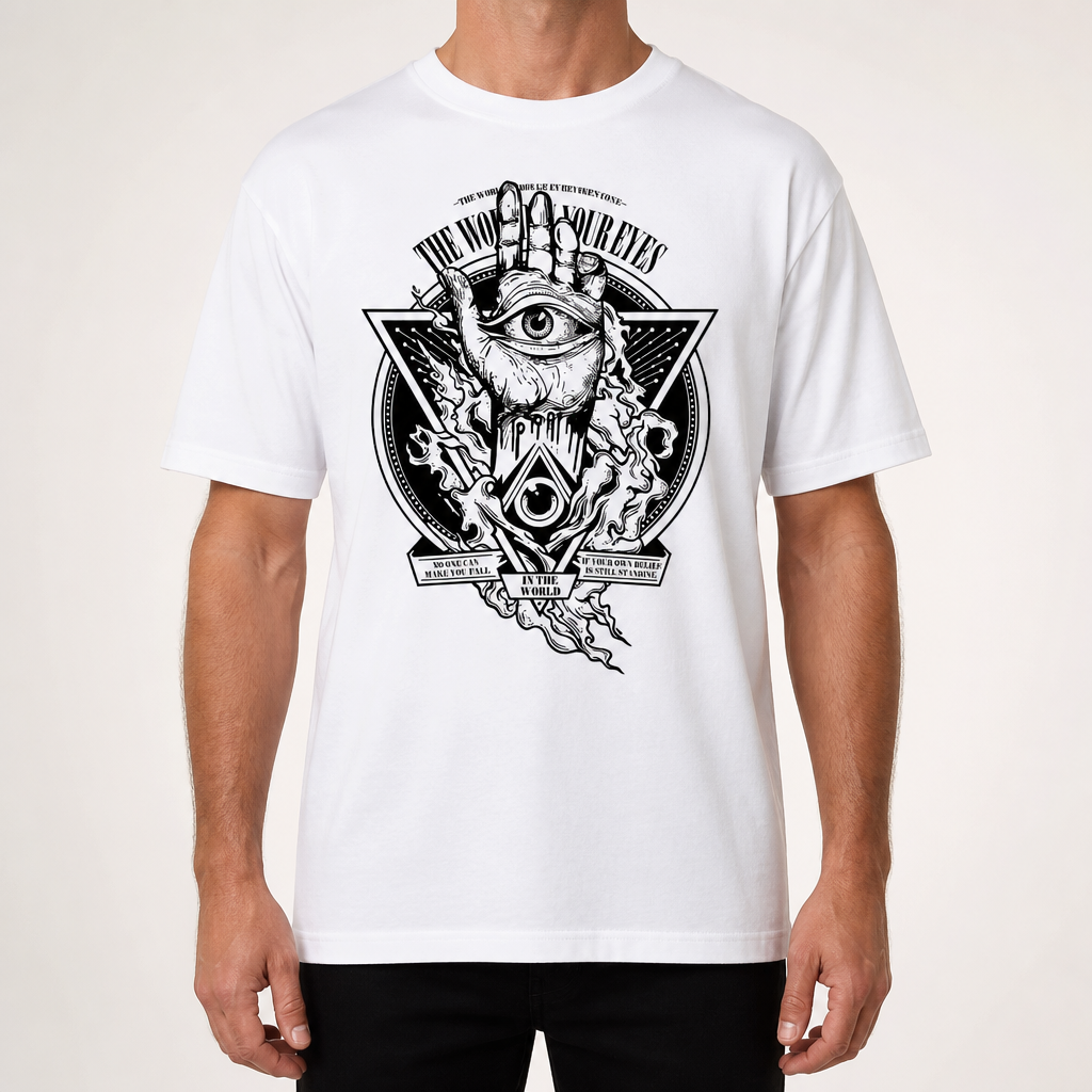 Vaughn | Mens Drop Shoulder Graphic Print T Shirt, White Print