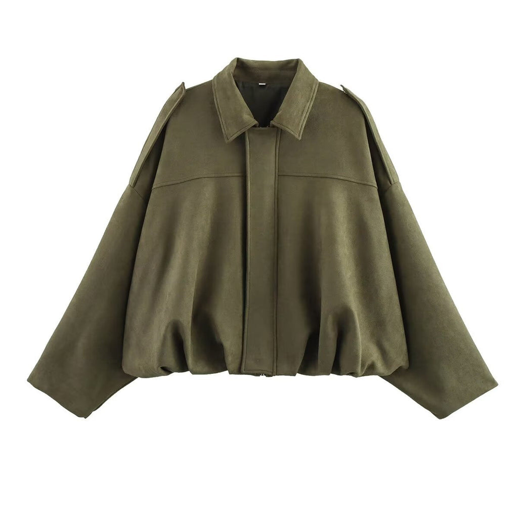 Vera | Womens Suede Aviator Bomber Jacket - Green Coat