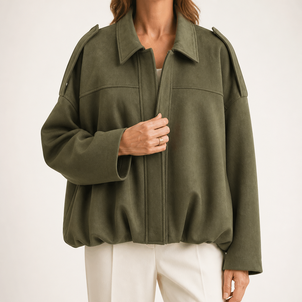 Vera | Womens Suede Aviator Bomber Zip Up Jacket, Green