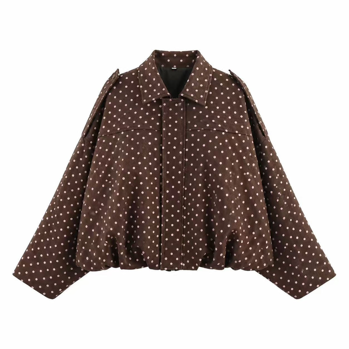 Vera | Womens Suede Aviator Bomber Jacket - Polka Dot Coffee Brown