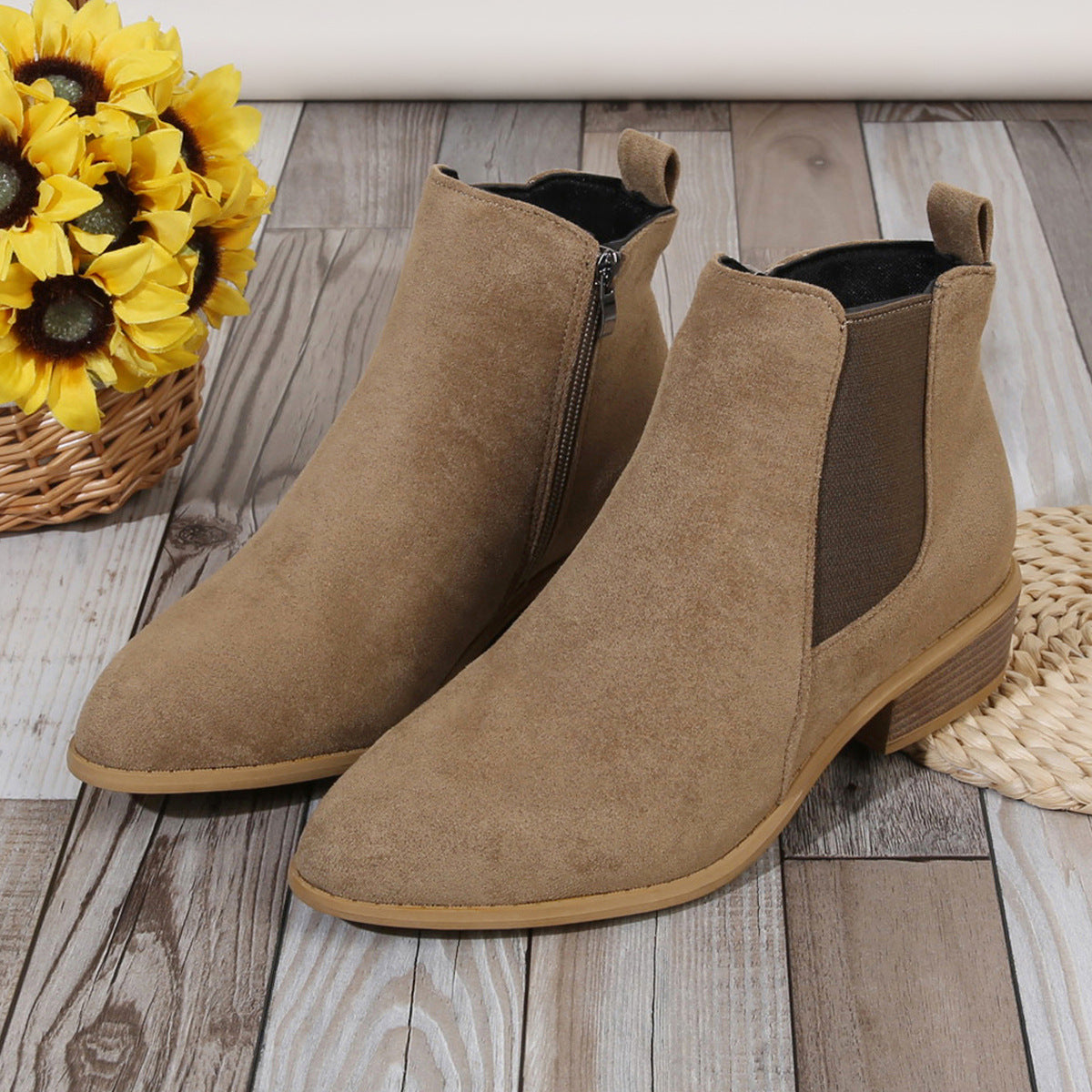 Vesper | Womens Square Heel Side Zip Pointed Ankle Suede Boots - 13