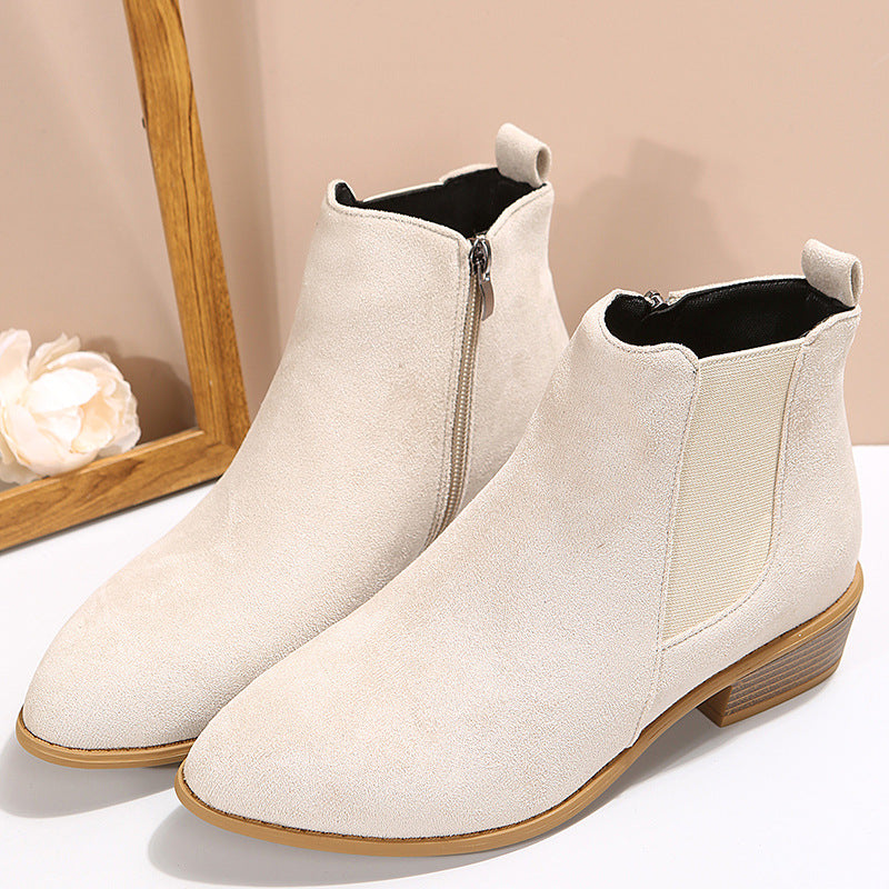 Vesper | Womens Square Heel Side Zip Pointed Ankle Suede Boots - 6