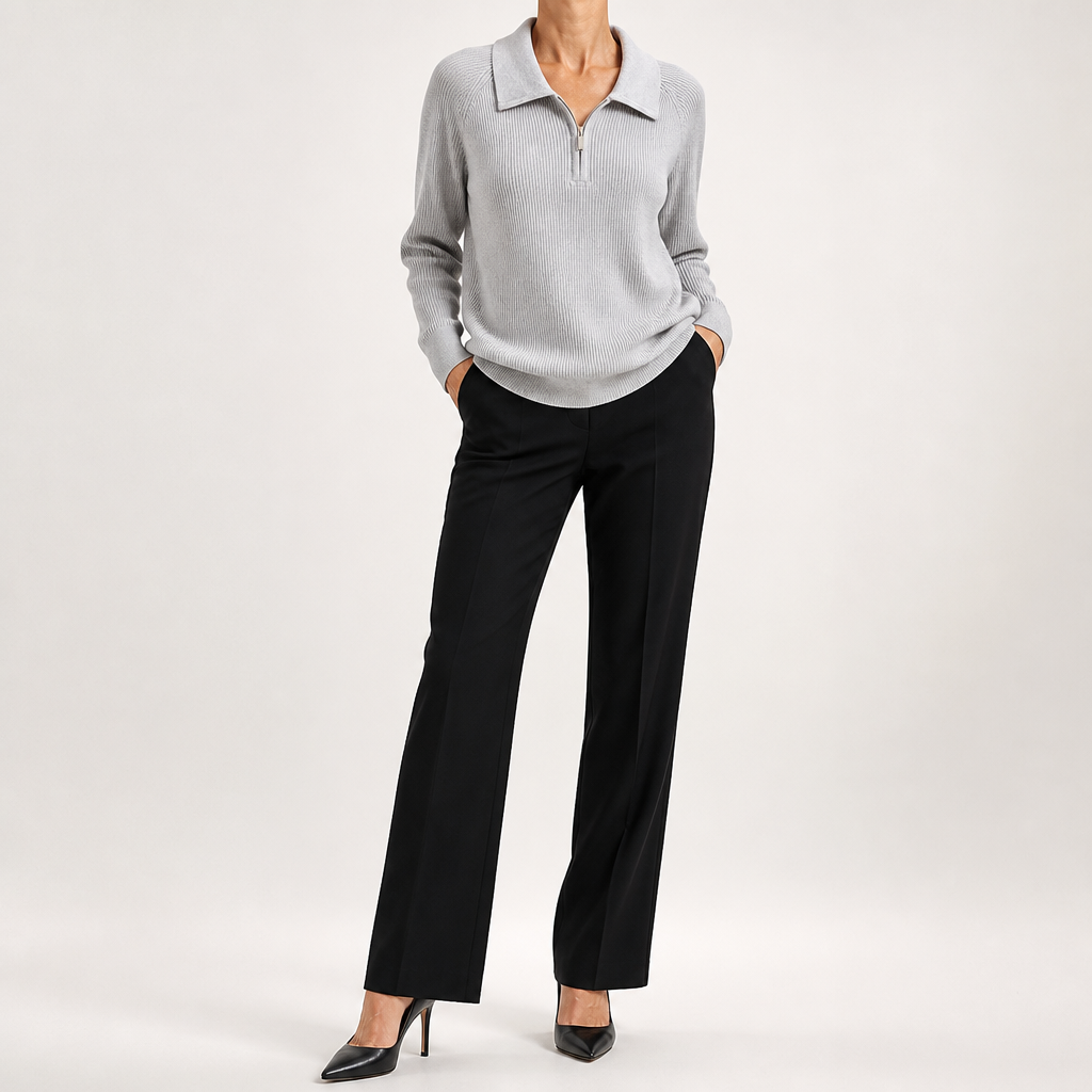 Vivienne | Womens Quarter Zip Knitted Jumper, Grey