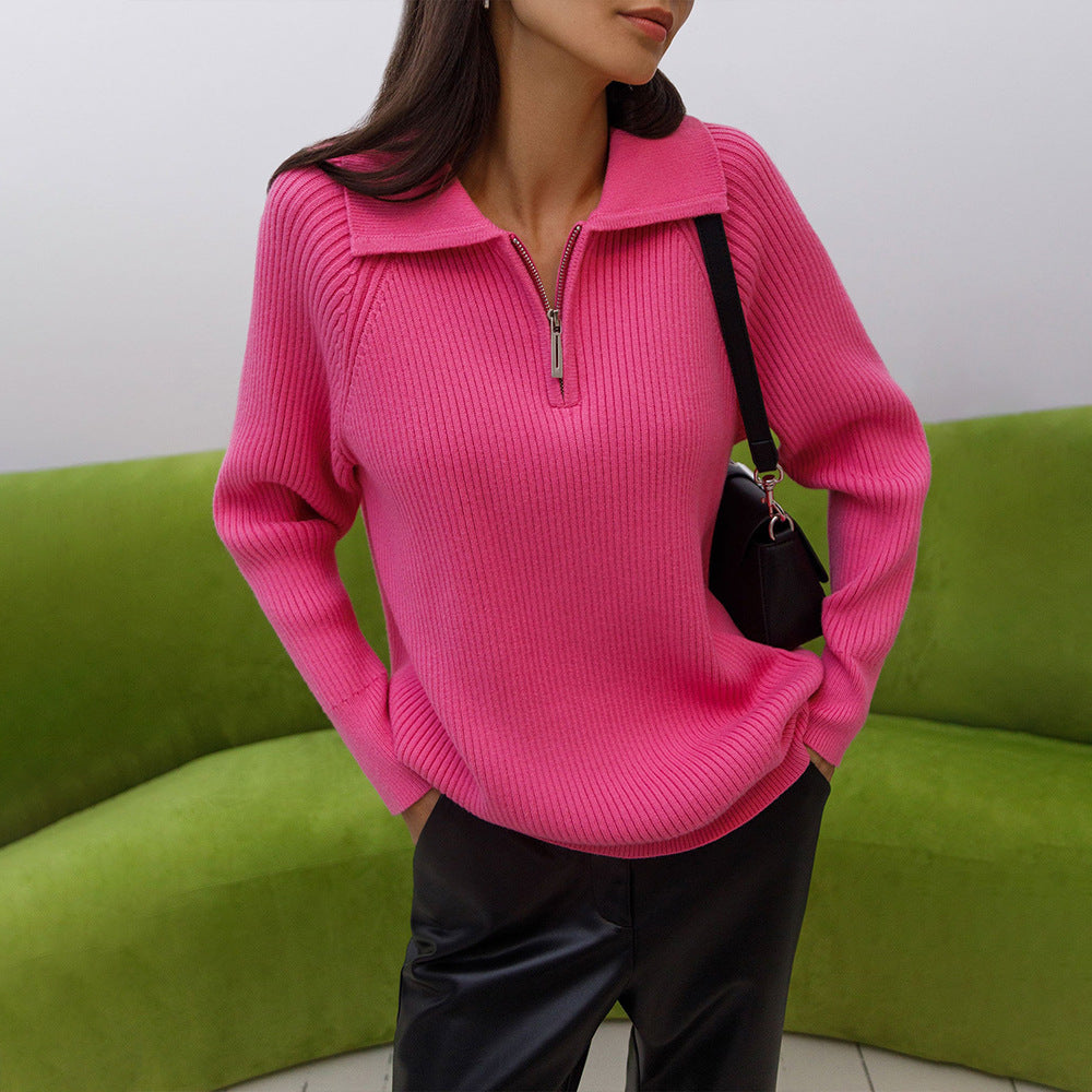 Vivienne | Womens Quarter Zip Knit Sweater, Pink