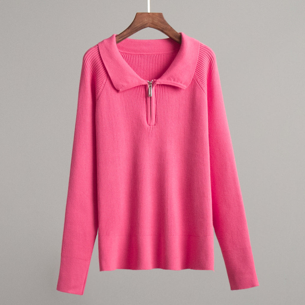 Vivienne | Womens Quarter Zip Knit Sweater, Pink