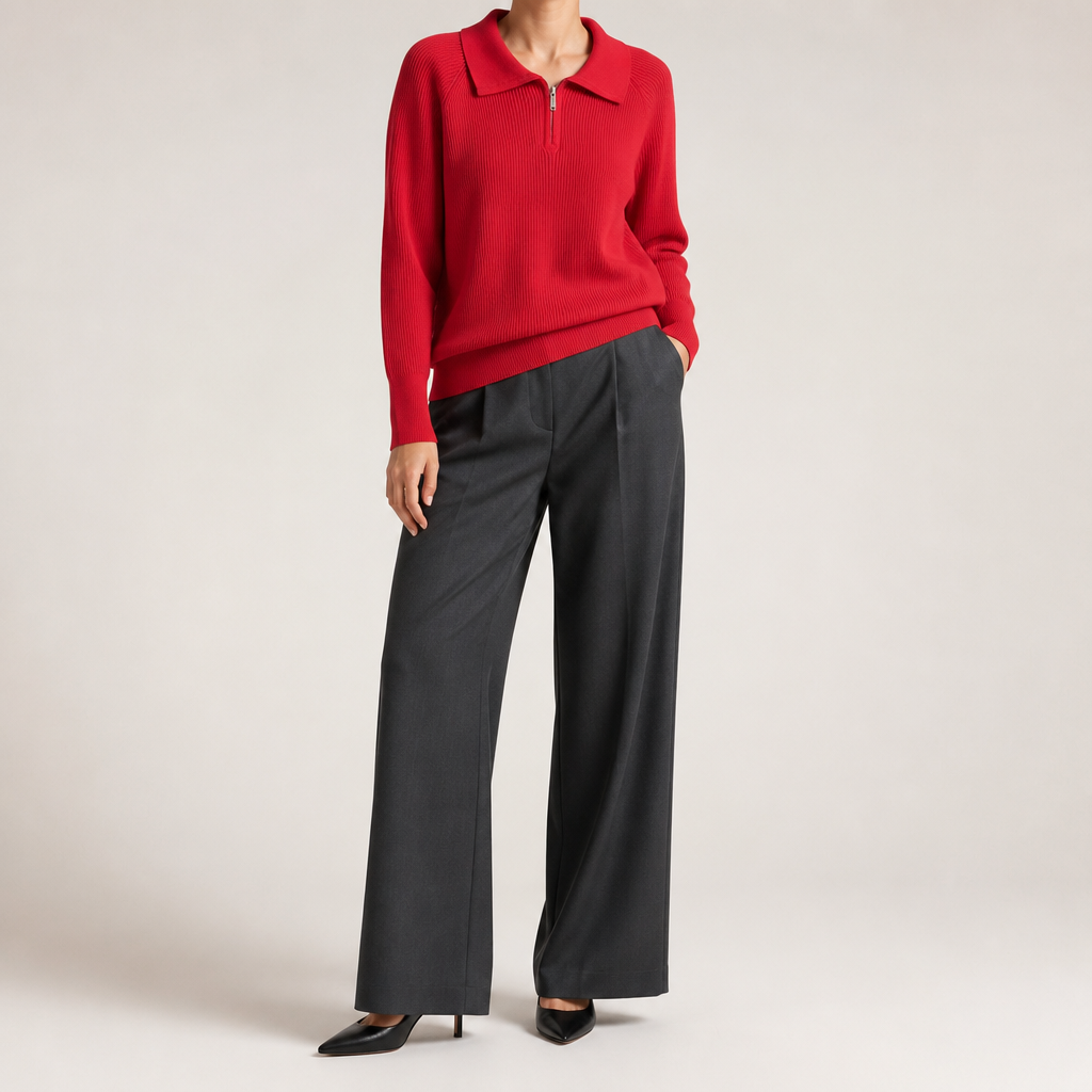 Vivienne | Womens Quarter Zip Knitted Jumper, Red