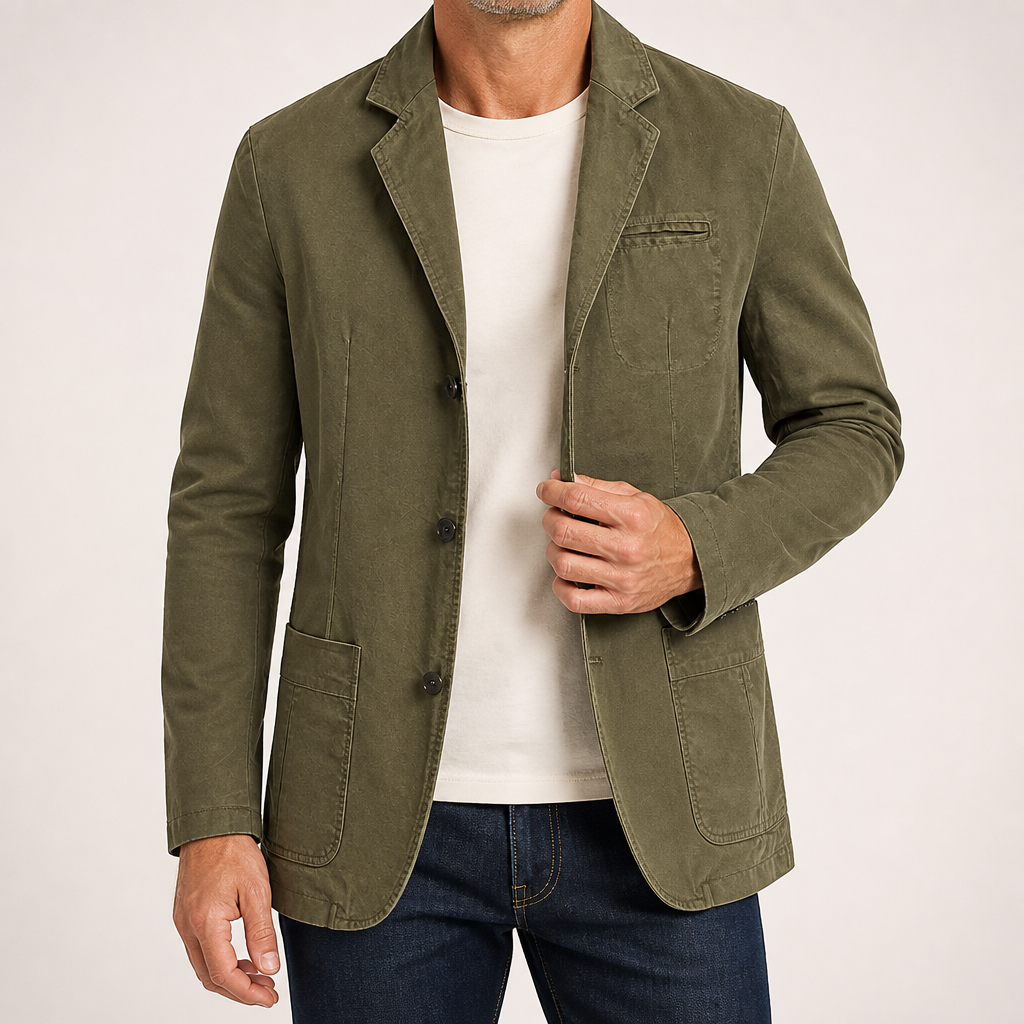 Wade | Mens Cotton Suit Collar Casual Lightweight Jacket, Army Green