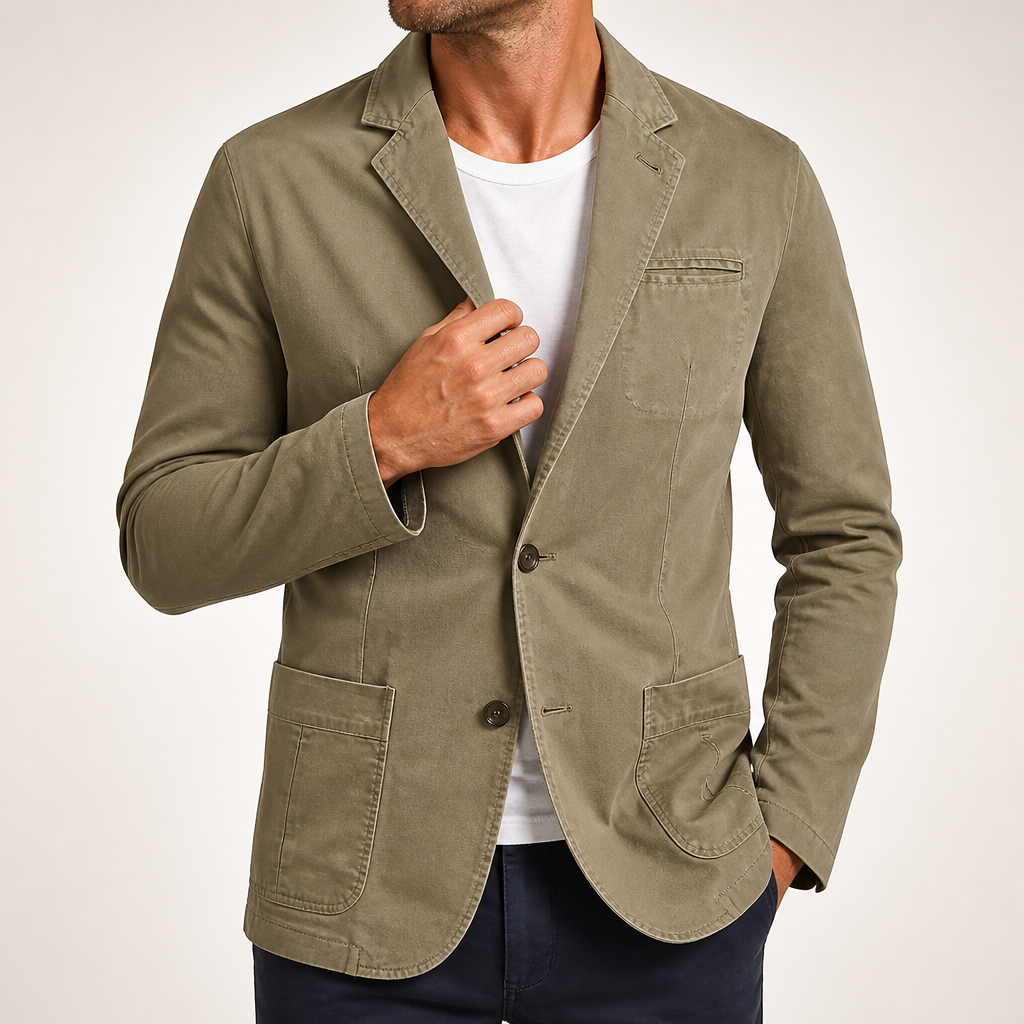 Wade | Mens Cotton Suit Collar Casual Lightweight Jacket, Khaki