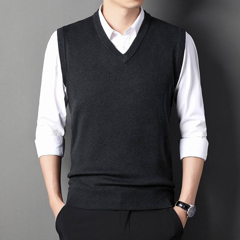 Warren | Mens V Neck Knitted Jumper Sweater Vest - Black Grey