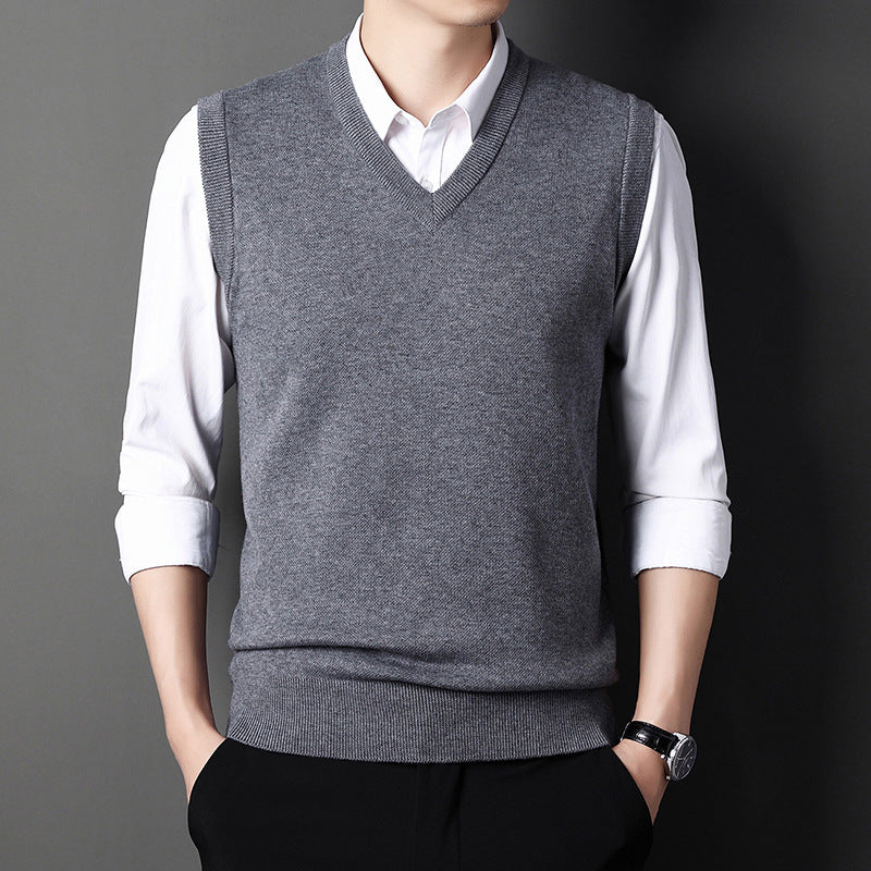Warren | Mens V Neck Knitted Jumper Sweater Vest - Grey