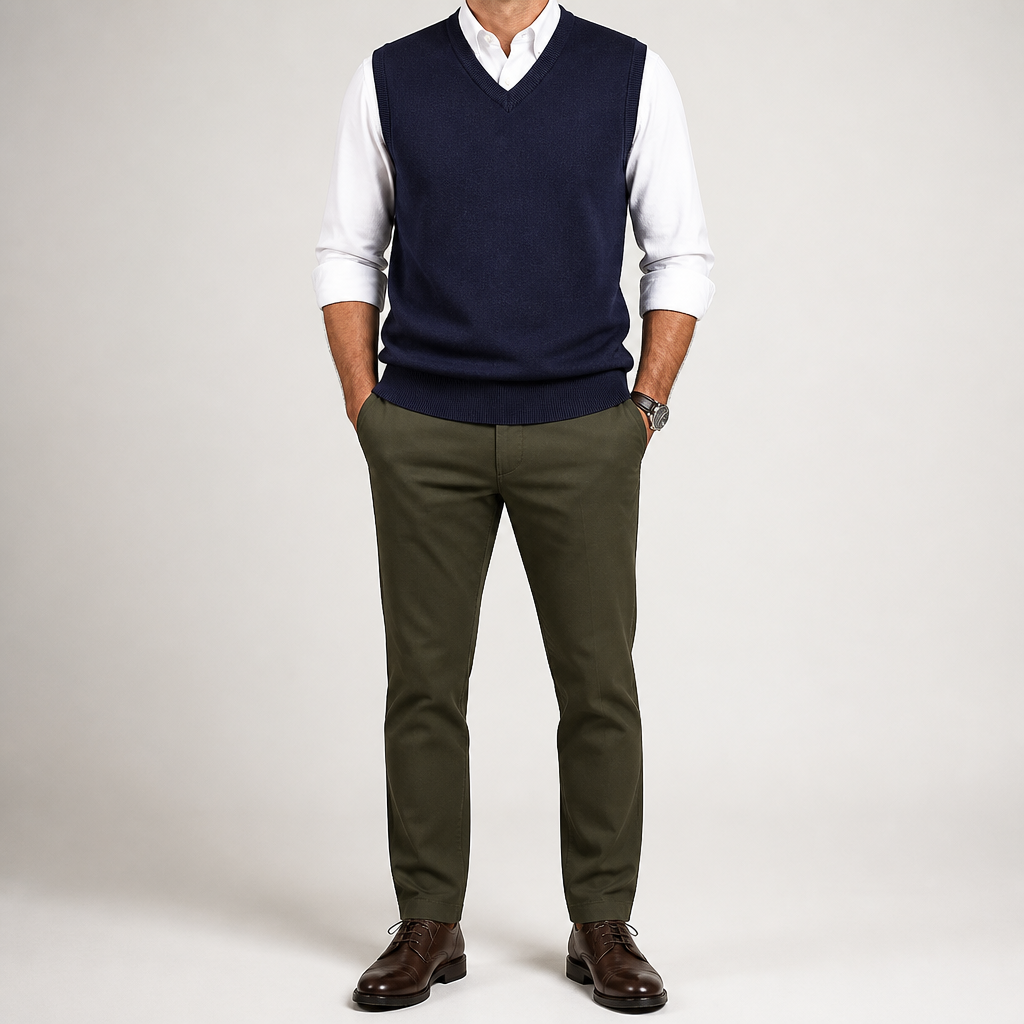 Warren | Mens Knitted Jumper V Neck Sleeveless Sweater Vest, Shangqing