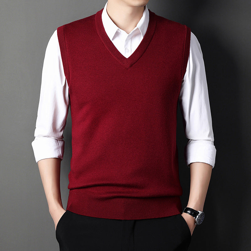 Warren | Mens V Neck Knitted Jumper Sweater Vest - Wine Red