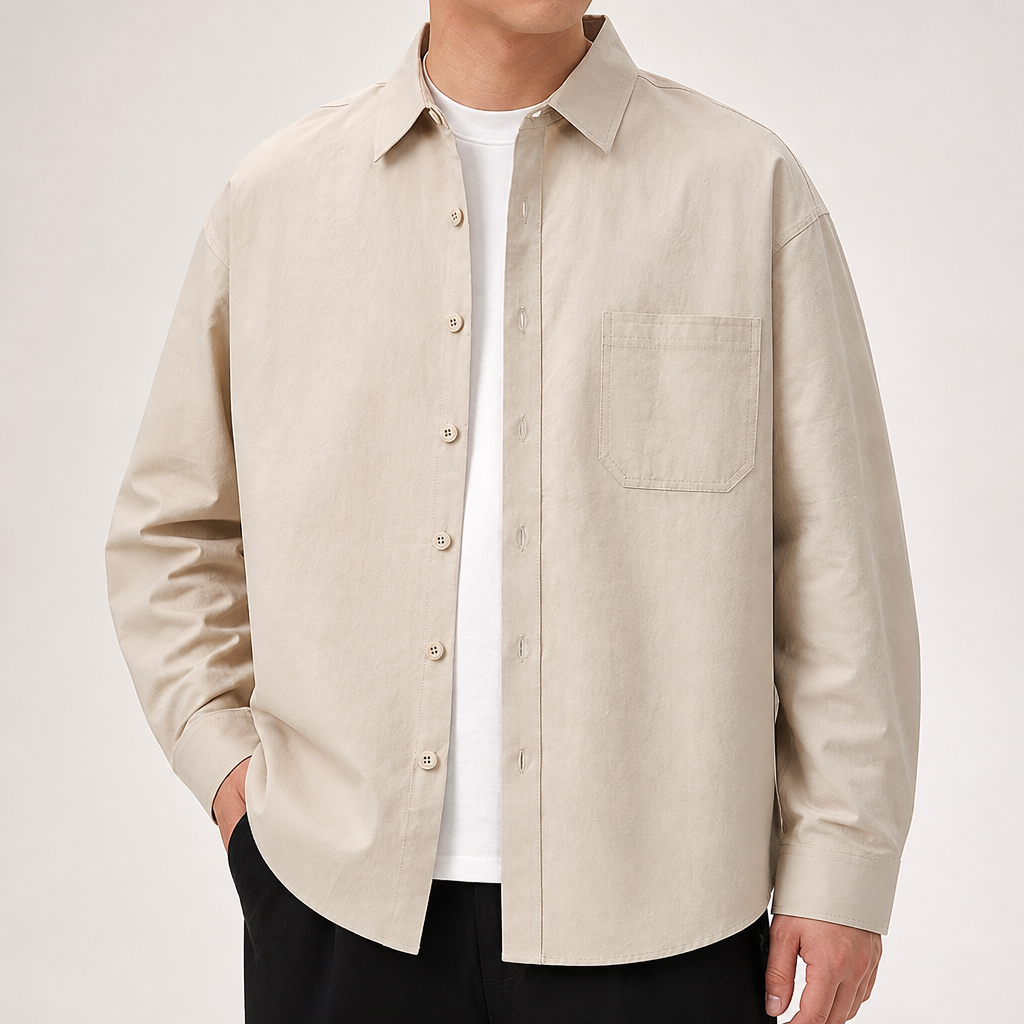 Wells | Mens Cotton Workwear Shirt Jacket, Cream Yellow