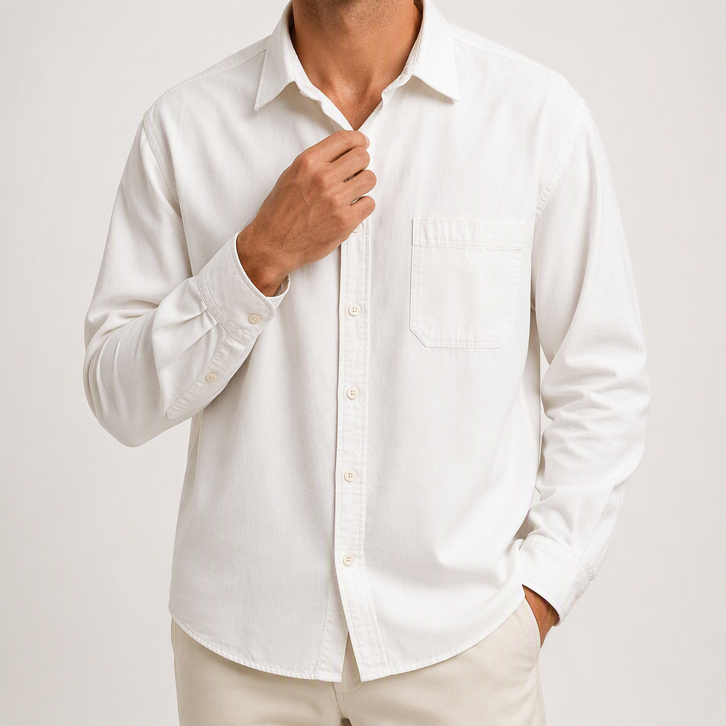 Wells | Mens Cotton Workwear Shirt Jacket, Milky White