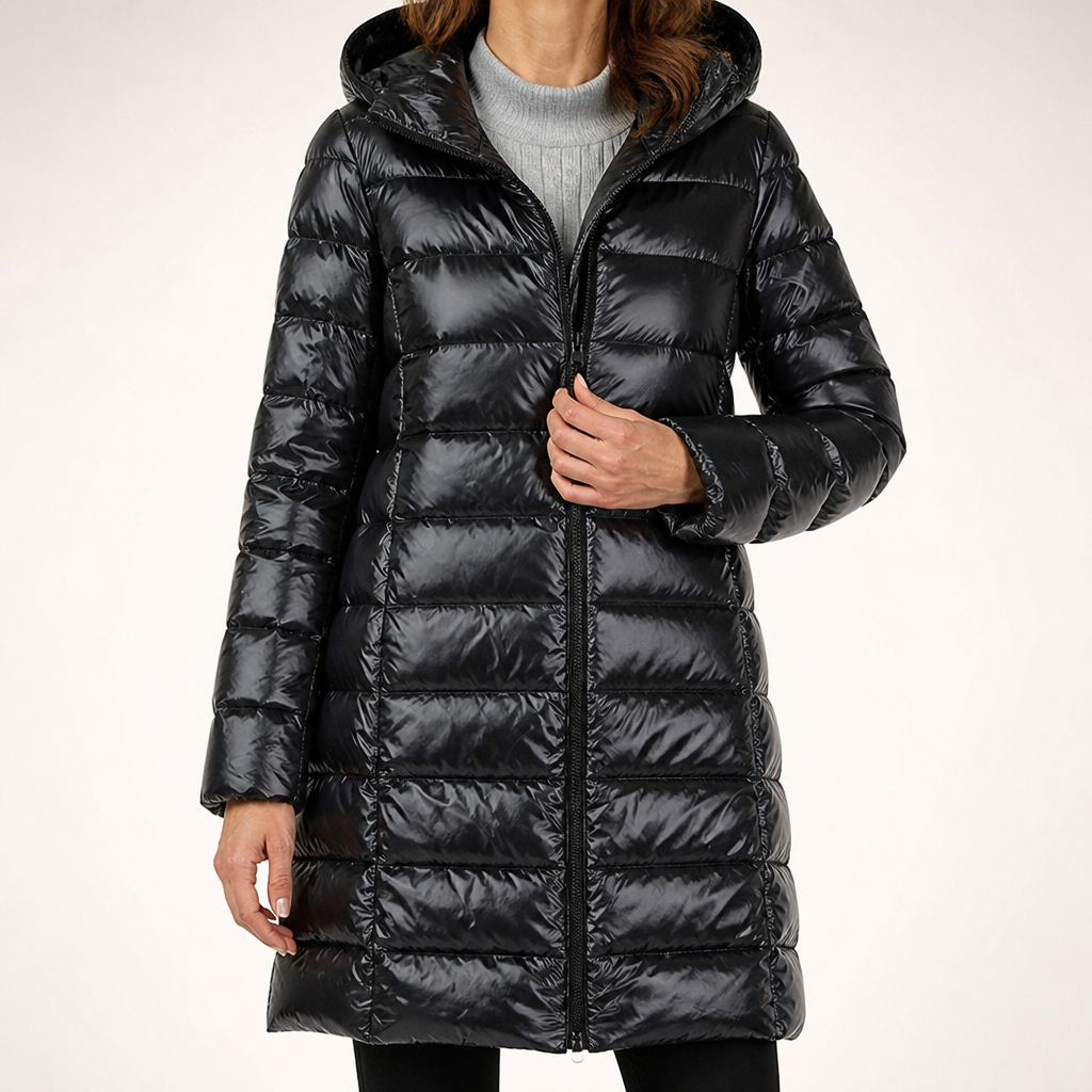 Wendell | Womens Puffer Coat Longline Hooded Down Warm Winter Coat, Black