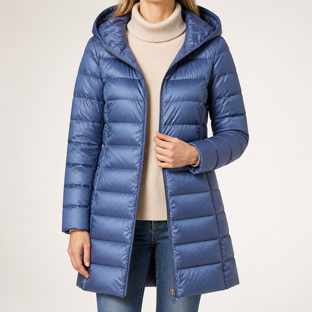 Wendell | Womens Puffer Coat Longline Hooded Down Warm Winter Coat, Blue