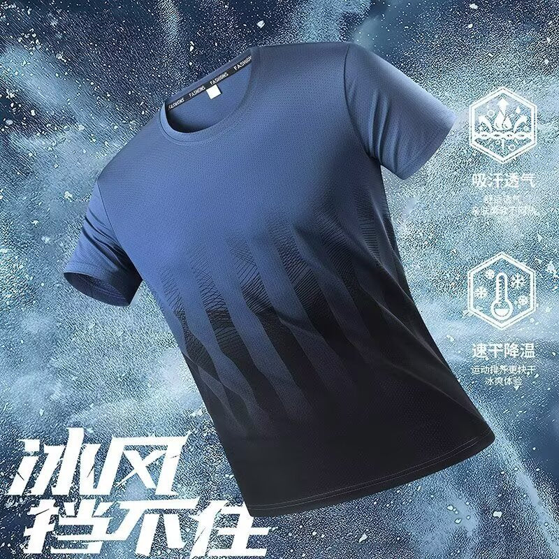 Wesley | Mens Ice Silk Short Sleeve Casual T Shirt - Light Blue