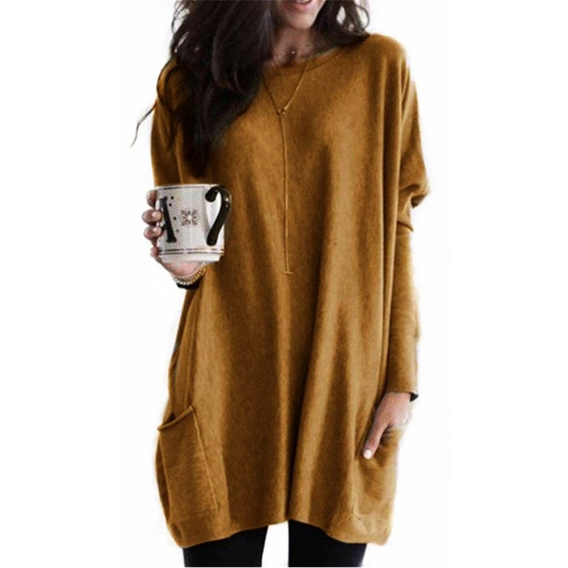 Wilhelmina | Womens Bat Sleeve Long Cotton Top Pocket Base Shirt - 3