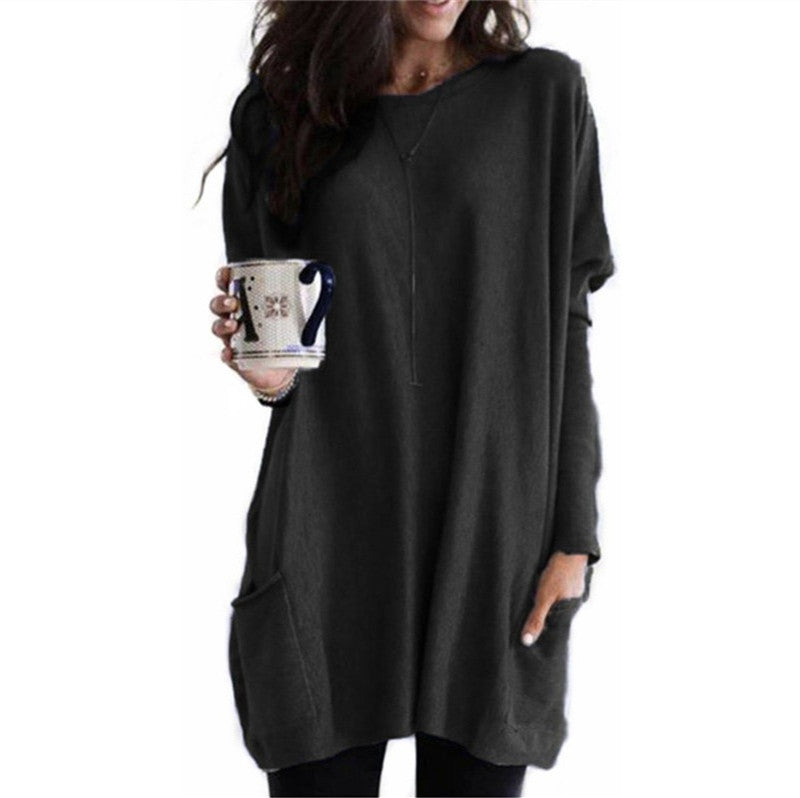Wilhelmina | Womens Bat Sleeve Long Cotton Top Pocket Base Shirt - 5