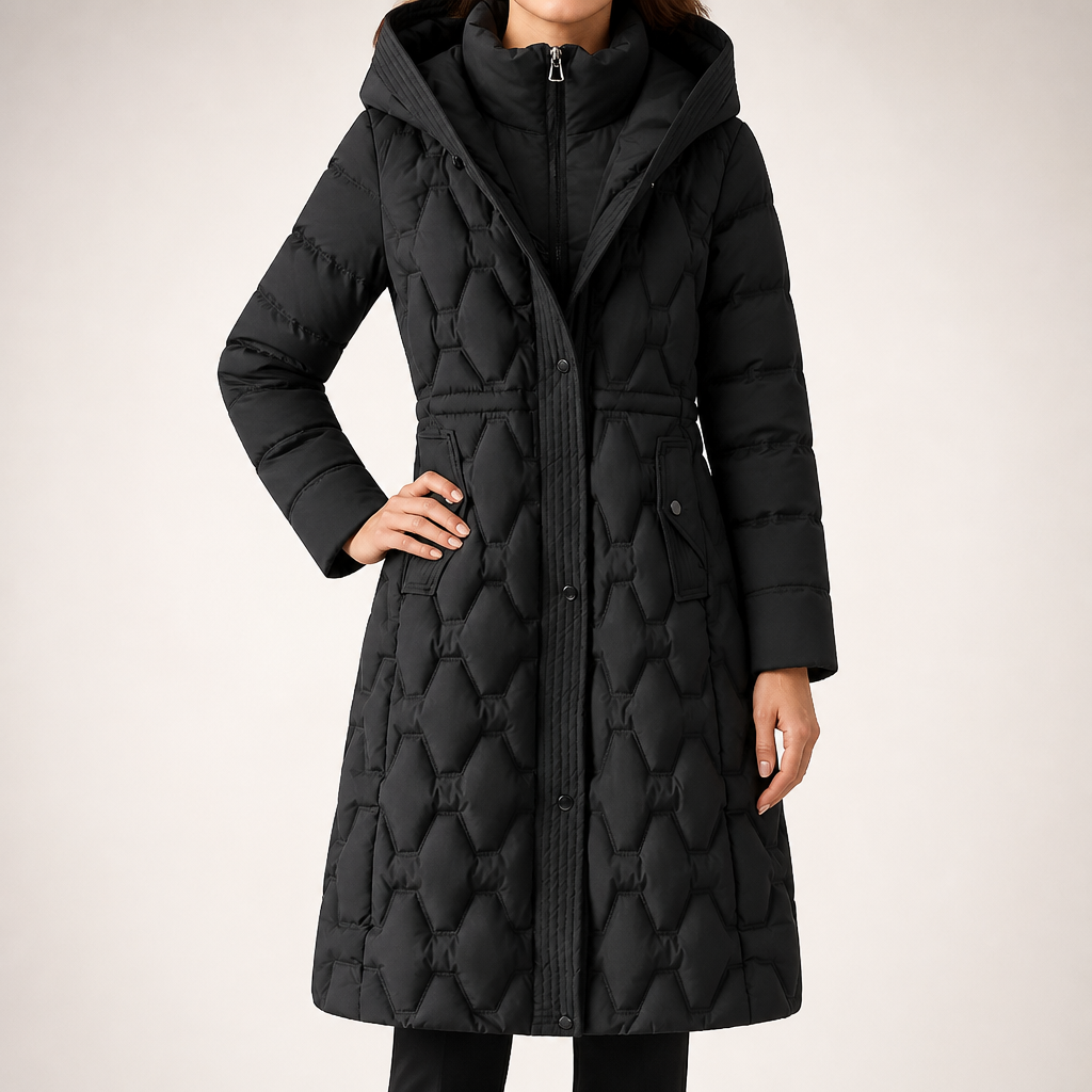 Wilhelmina | Womens Puffer Coat Longline Down Padded Warm Winter Coat, Black