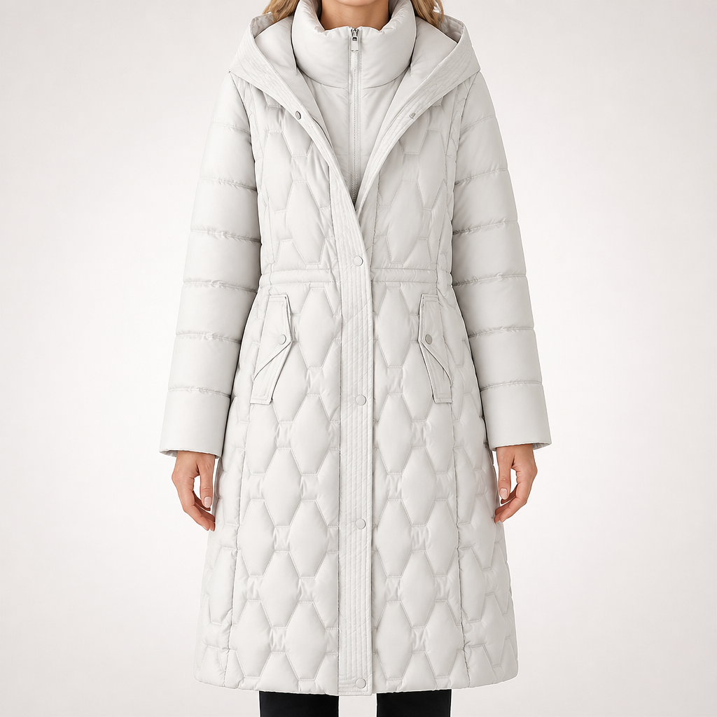Wilhelmina | Womens Puffer Coat Longline Down Padded Warm Winter Coat, Cream White