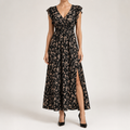 Willa | Womens Wedding Guest Floral Maxi A-Line Summer Dress, Black
