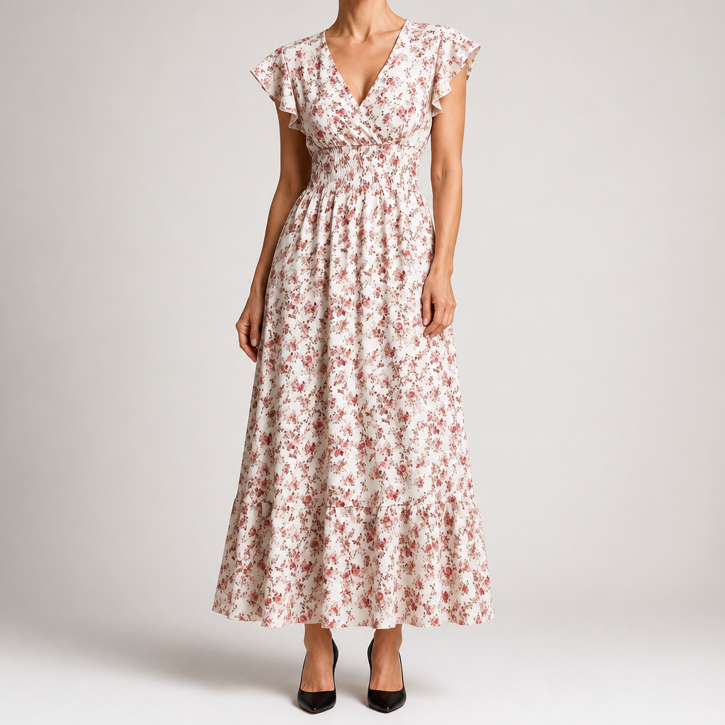 Willa | Womens Wedding Guest Floral Maxi A-Line Summer Dress, Pink