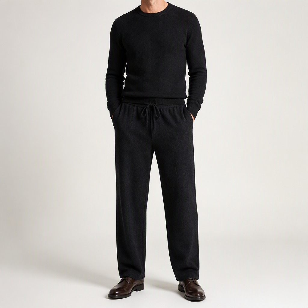 Wystan | Mens Knitted Jumper Pullover Crew Neck Warm Winter Sweater, Black