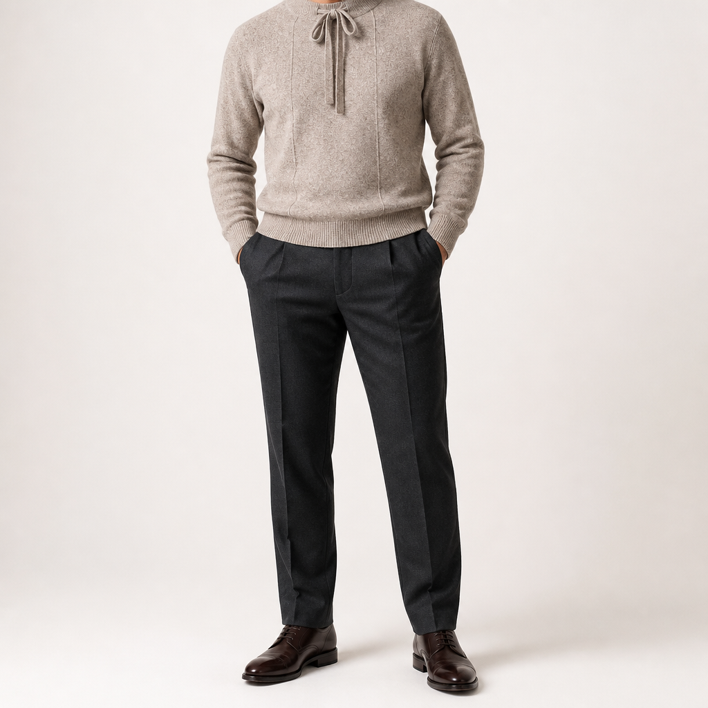 Wystan | Mens Knitted Jumper Pullover Crew Neck Warm Winter Sweater, Camel