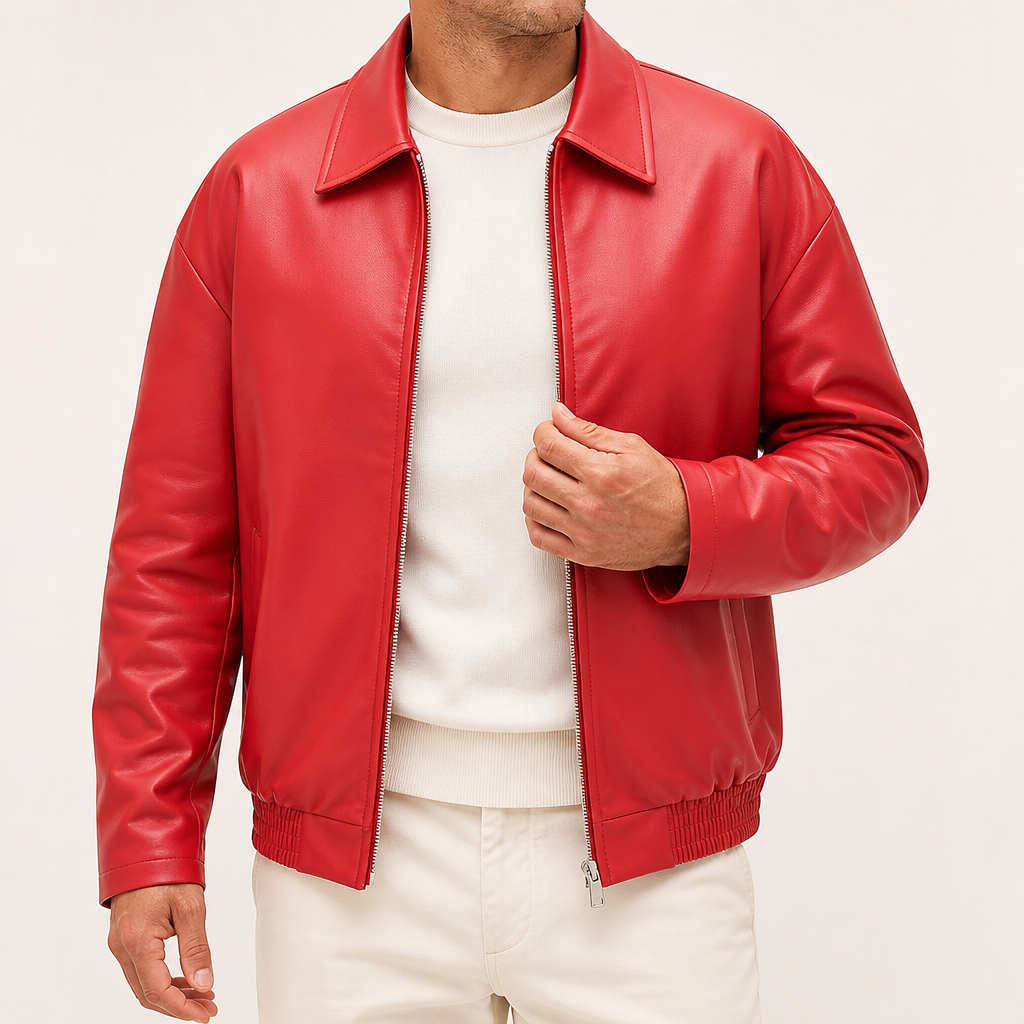 Xander | Mens Faux Leather Biker Motorcycle Street Jacket, Red