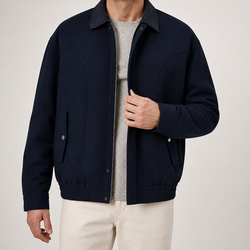 Xanthe | Mens Harrington Jacket Check Collared Bomber Workwear Jacket, Design 1