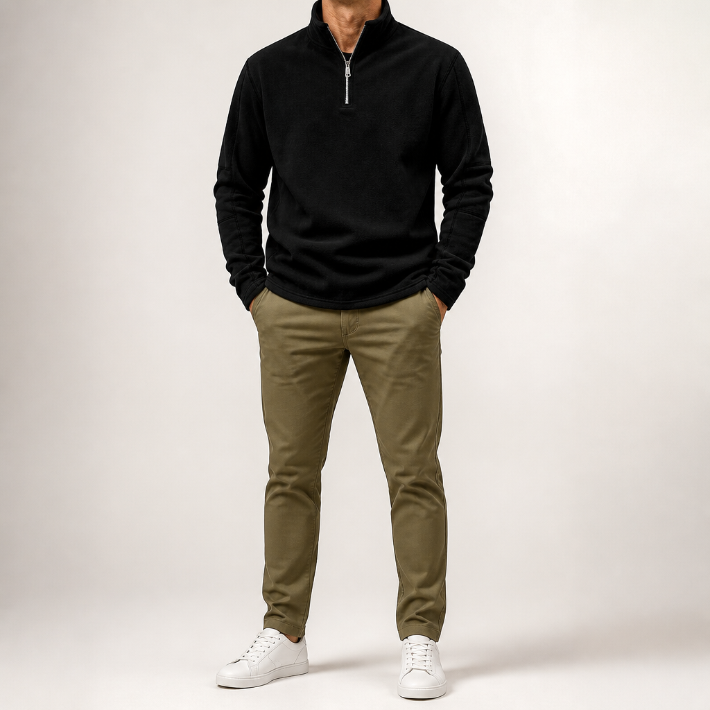 Zane | Mens Fleece Half Zip Warm Casual Sweatshirt, Black