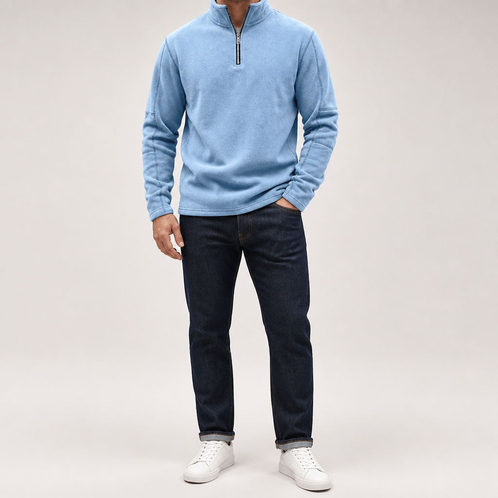 Zane | Mens Fleece Half Zip Warm Casual Sweatshirt, Blue