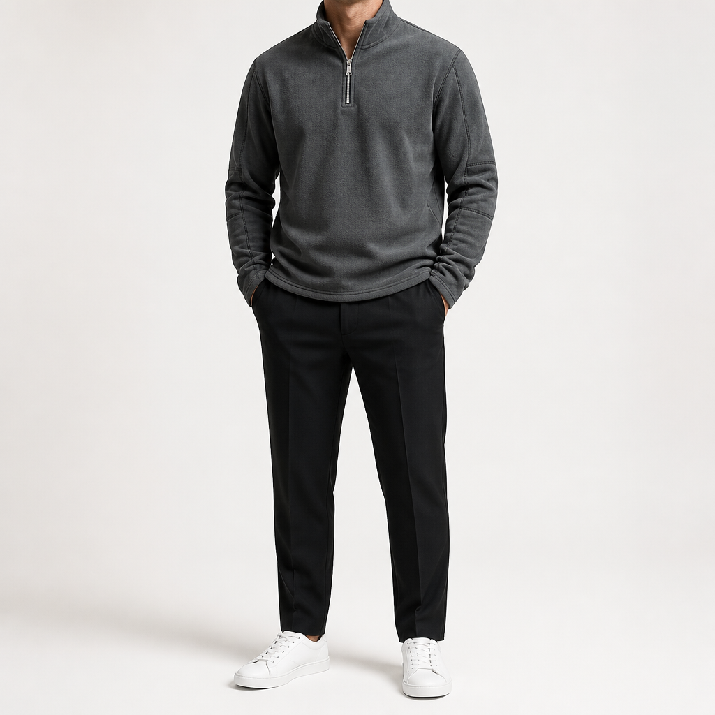 Zane | Mens Fleece Half Zip Warm Casual Sweatshirt, Dark Grey