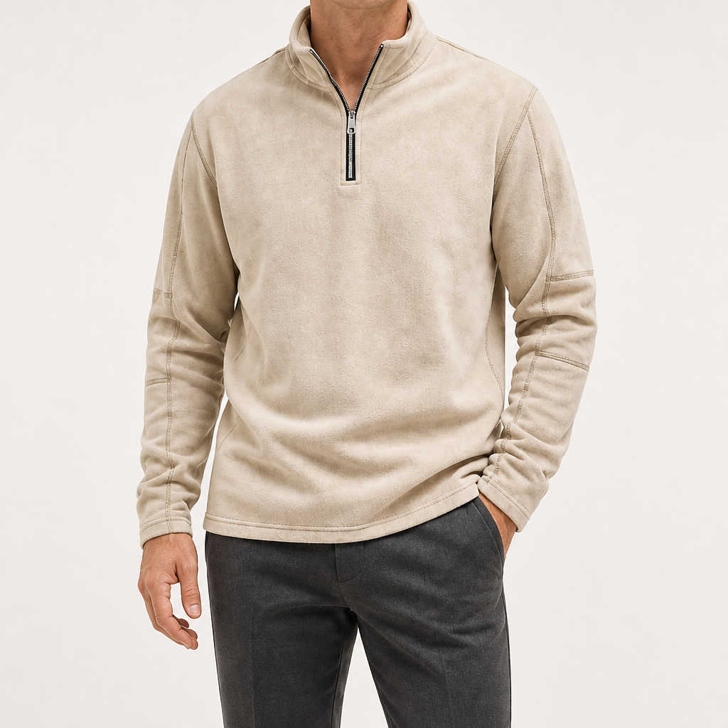 Zane | Mens Fleece Half Zip Warm Casual Sweatshirt, Khaki